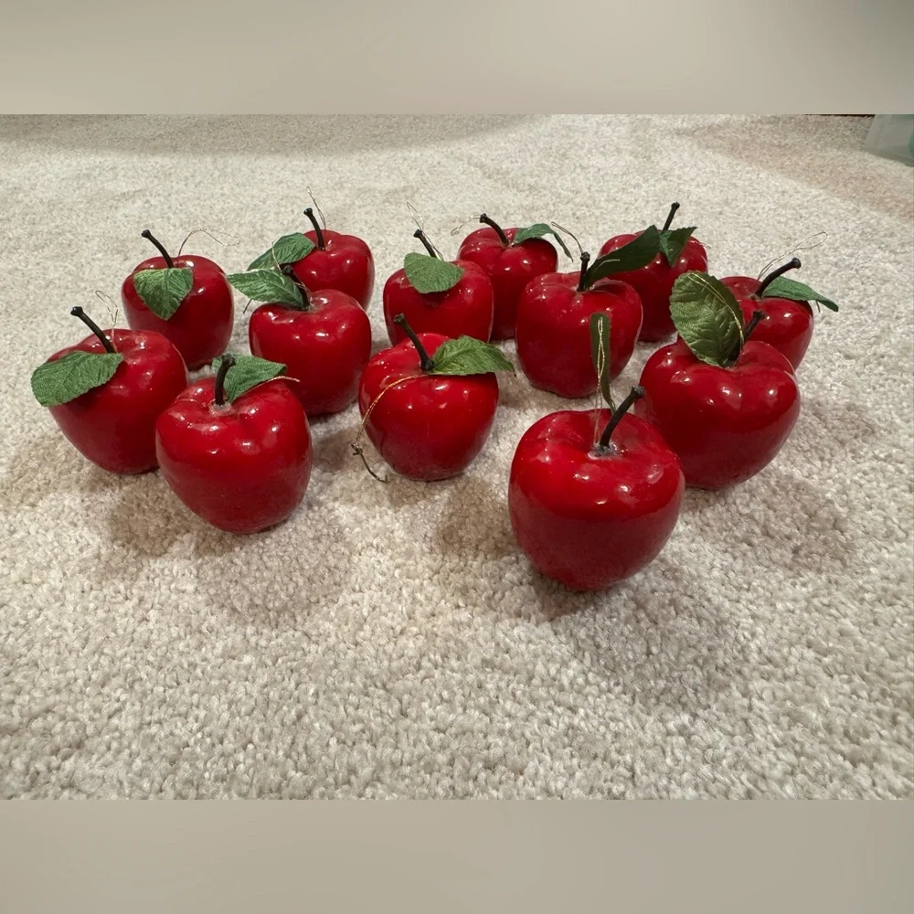 Set of Decorative Red Apple ornaments 1980s Christmas